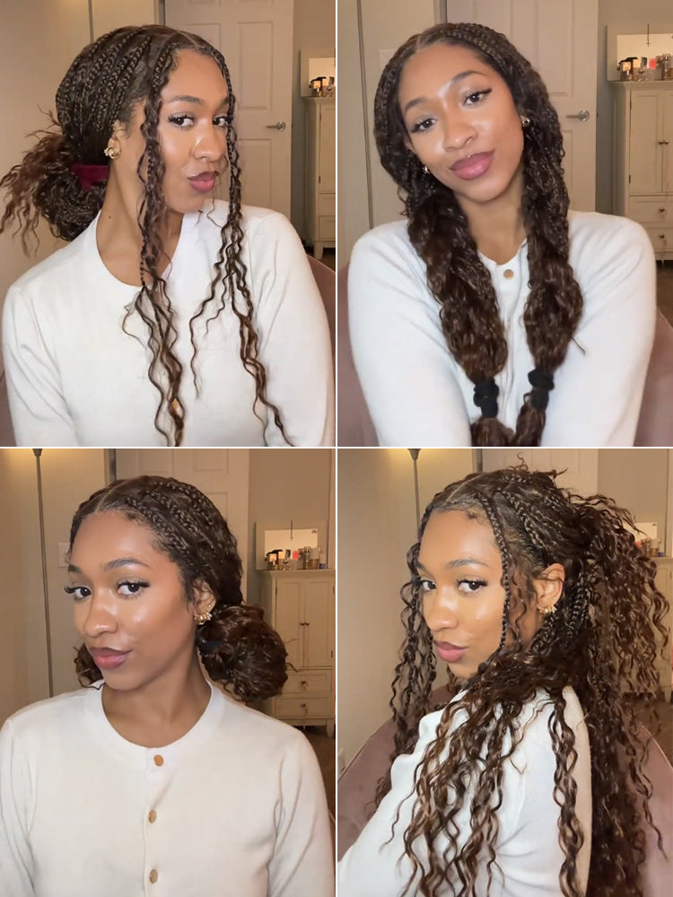 Frodio Veralux™ Fiber 30" Full Lace Boho Braids Synthetic Box Braid Wig – Grid-Part Top with Mixed Boho Curls-39