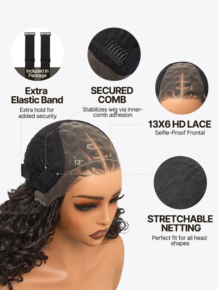 Frodio Veralux™ 13x6 HD Pre-Cut Lace Wig Glueless Wear & Go 12” Boho Braids Water Wave Wig – Premium Fiber, Beginner Friendly-19