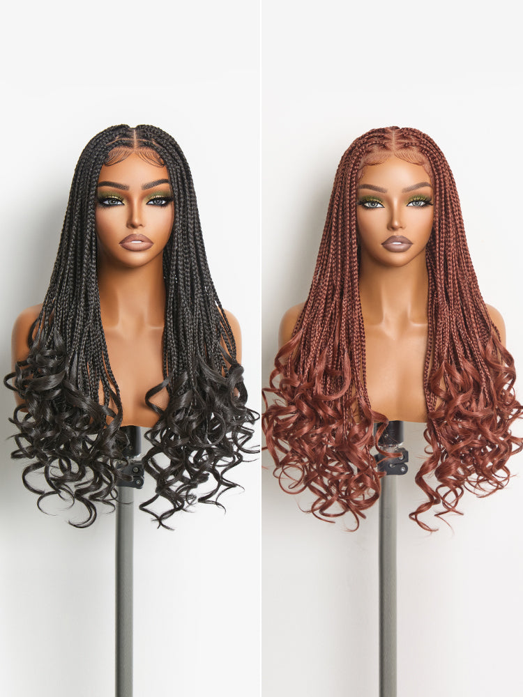Frodio Veralux™ Fiber 24" Full Lace Boho Knotless Braids Wig with Curly Ends – Loose Wave Bouncy Braided Synthetic Wig-16