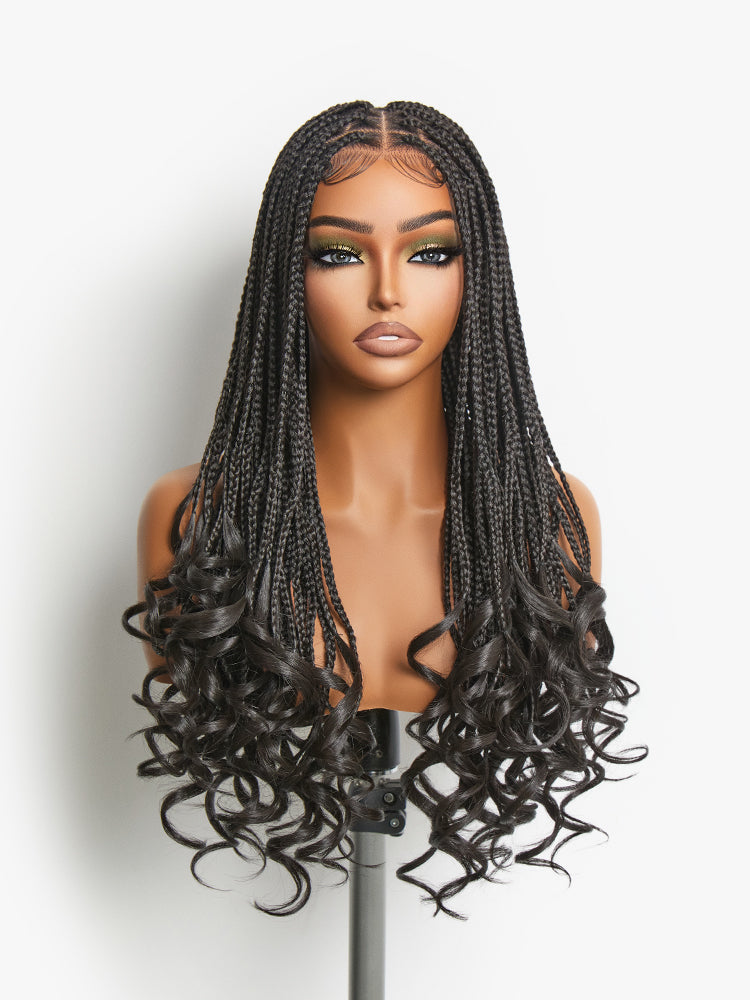 Frodio Veralux™ Fiber 24" Full Lace Boho Knotless Braids Wig with Curly Ends – Loose Wave Bouncy Braided Synthetic Wig-15