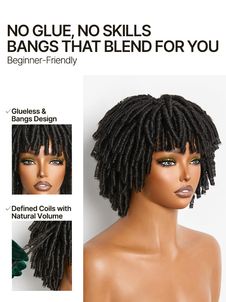 Frodio Veralux™ Fiber Short Twist Dreadlocks Wig with Curly Bangs Glueless Beginner Friendly-02