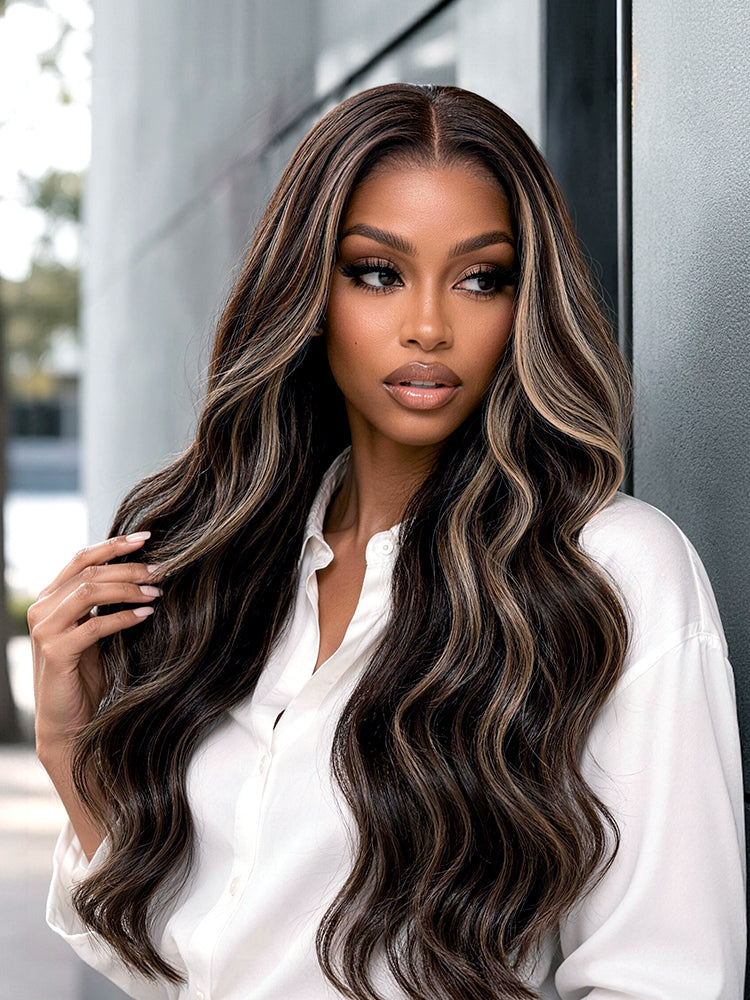 Frodio Veralux™ Blend Human Hair Loose wave Wig 9x6 Lace Brown Blonde Highlight 28 Inch-12