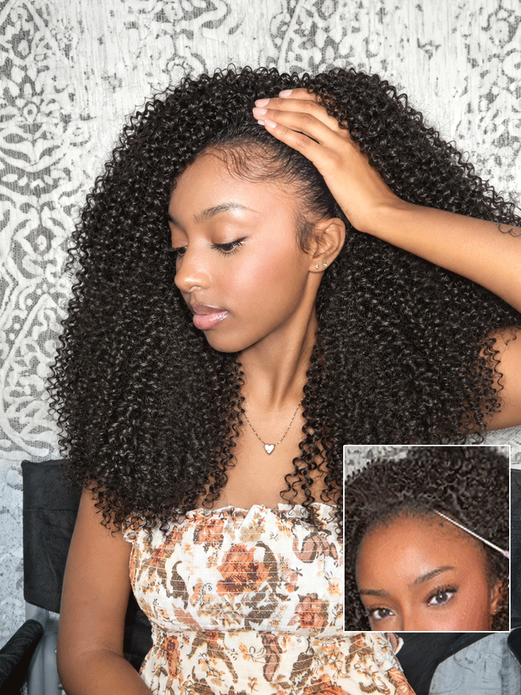 Frodio Veralux™ Blend Human Hair 3-in-1 Kinky Curly Half Wig Minimal Leave-out-10