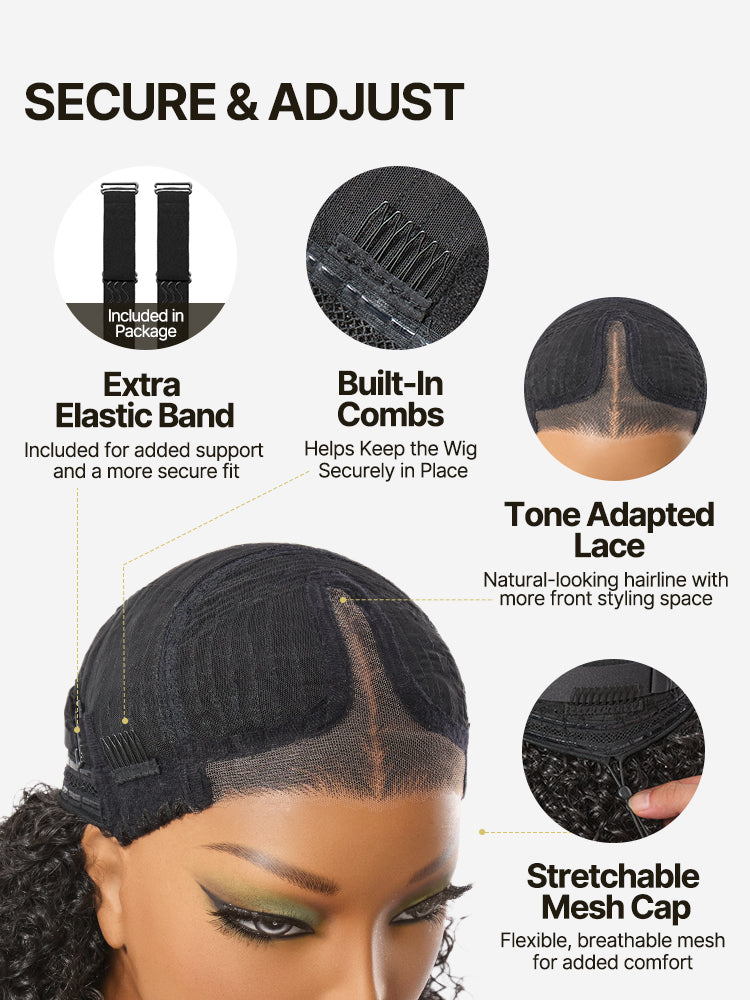 Frodio Veralux™ Synthetic Fiber Kinky Curly Drawstring Wig Middle Part Pre-Cut Lace Wear & Go Beginner Friendly-05