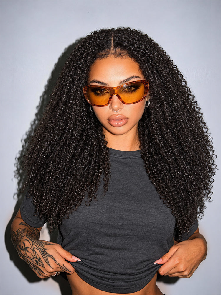 Frodio Veralux™ Synthetic Fiber Kinky Curly Drawstring Wig Middle Part Pre-Cut Lace Wear & Go Beginner Friendly-14