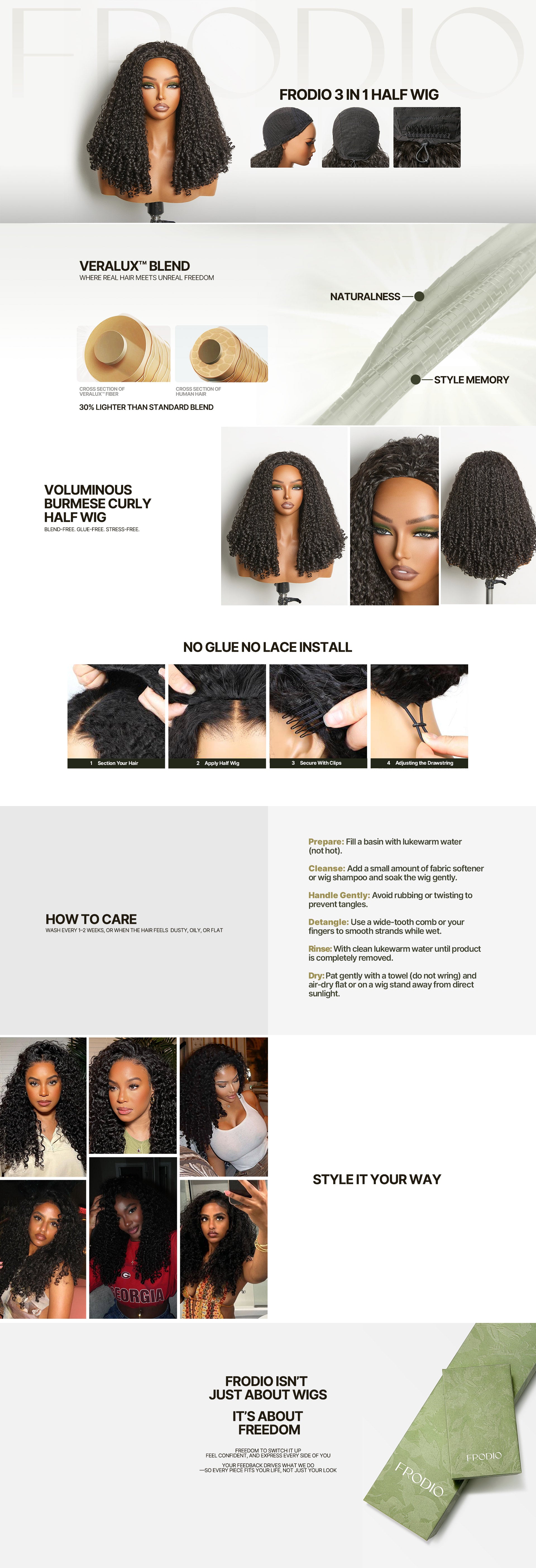 Hair product display with various hair extensions and styling tips on a white background