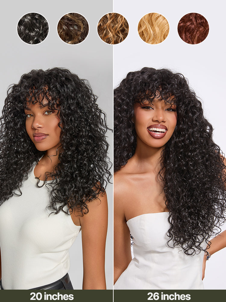 Frodio Veralux™ Blend Human Hair Curly Wig With Bangs- Effortless Shaggy Waves Big Hair Curly Hair Wig
