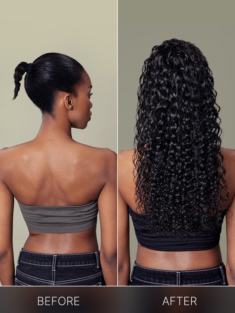 Frodio Ponypop Burgundy Full Water Wave Drawstring Ponytail Human Hair - Tyra-06