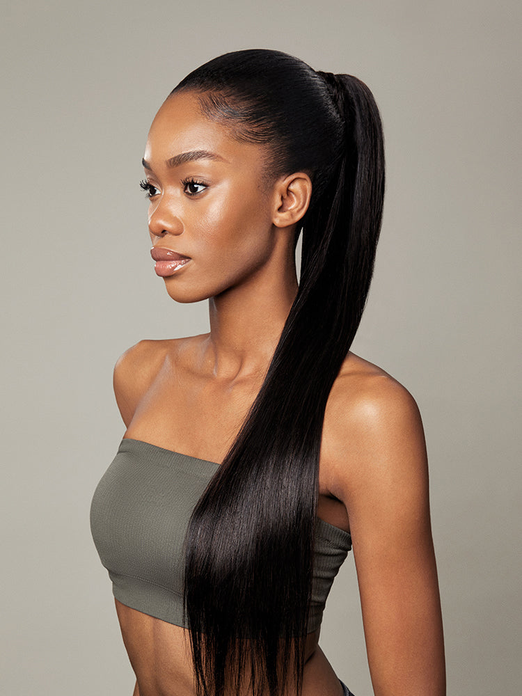 Frodio Ponypop Natural Black Seamless Straight Wrap Around Ponytail Human Hair - Destiny-07