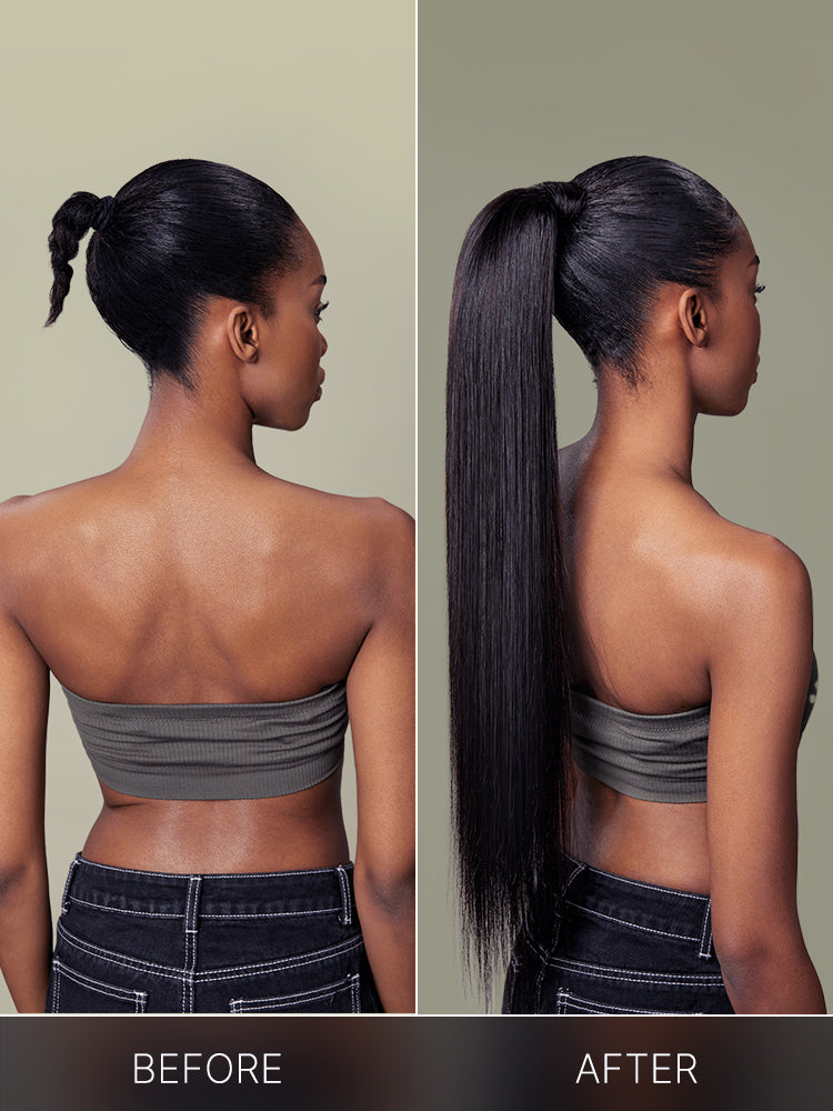 Frodio 100% Human Hair High-Density 10-Sec Ponytail Hairstyle Drawstring Ponytail Hair Extensions Ponytail Black Girls-44