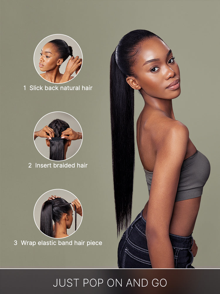 Frodio 100% Human Hair High-Density 10-Sec Ponytail Hairstyle Drawstring Ponytail Hair Extensions Ponytail Black Girls-43