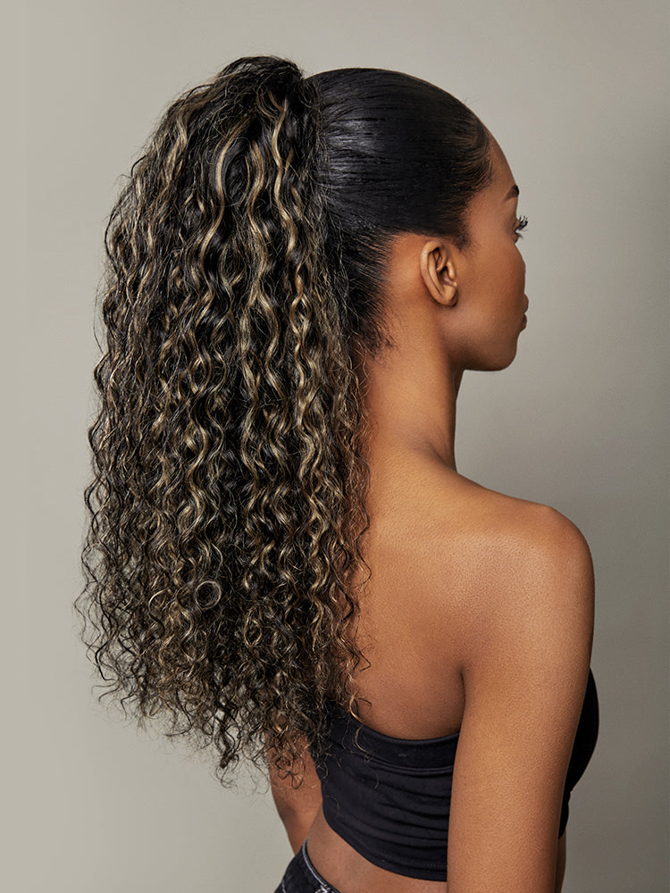 Frodio Ponypop Ash Blonde Highlight Water Wave Drawstring Ponytail Human Hair - Desiree-04