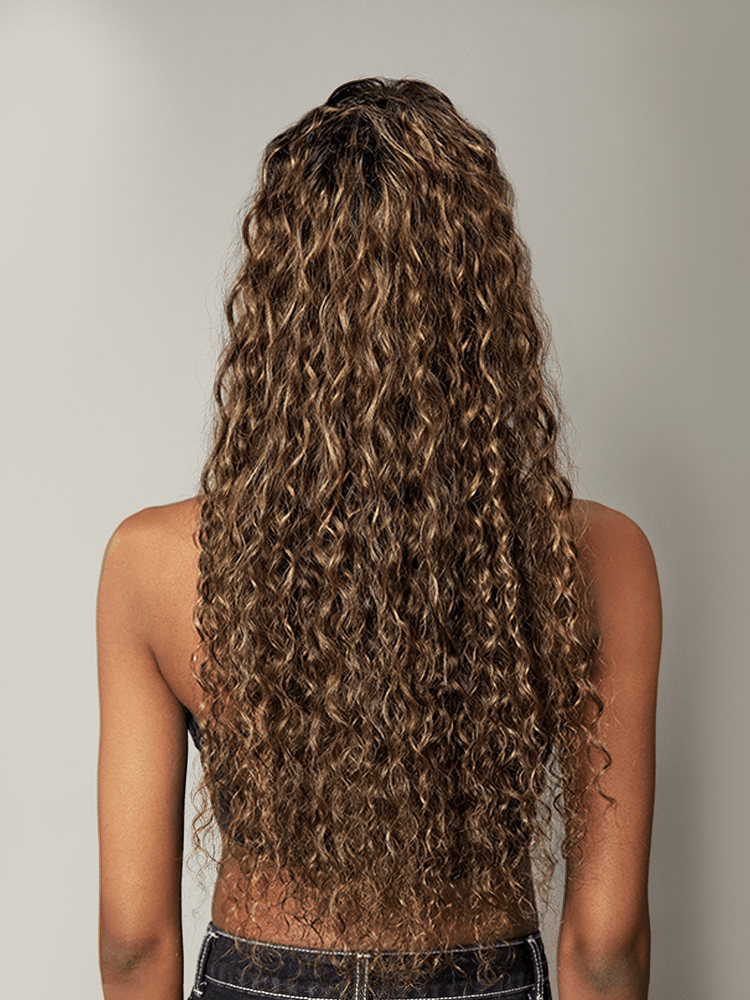 Frodio Ponypop Honey Blonde Highlight Water Wave Drawstring Ponytail Human Hair - Giselle-04