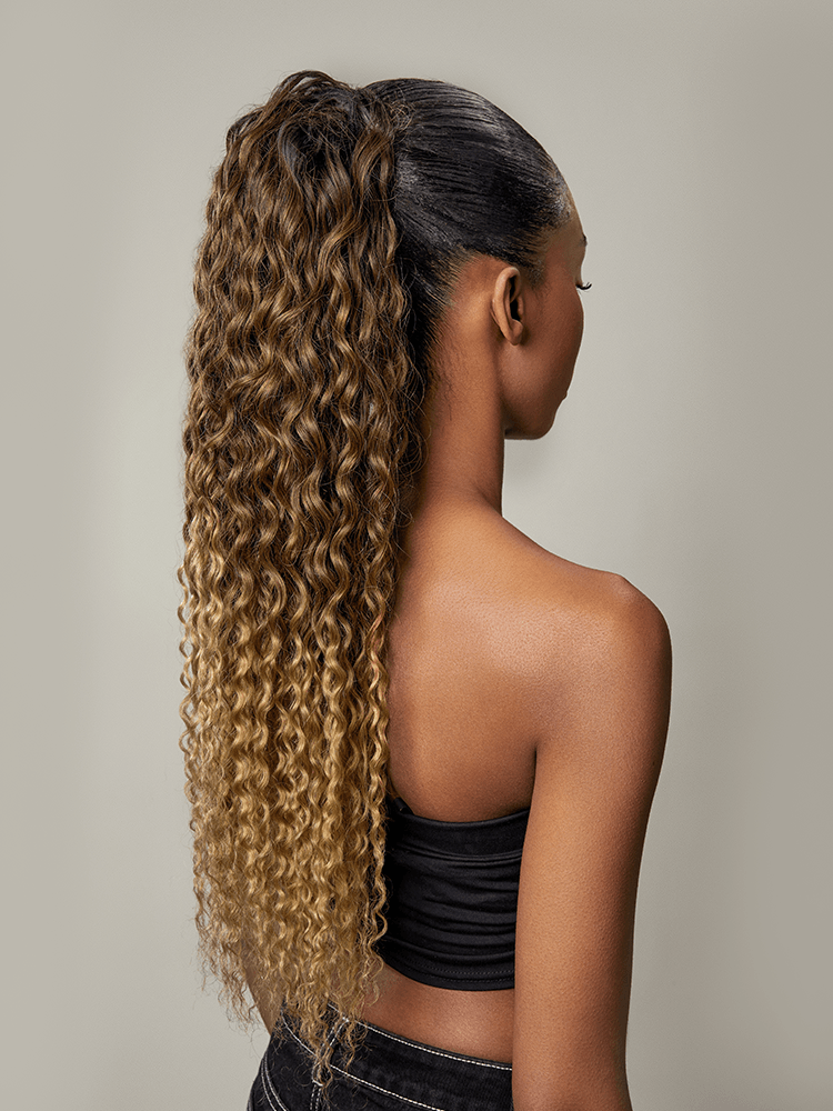Frodio Ponypop 3 Tone Ombre Full Water Wave Drawstring Ponytail Human Hair- Gloria-03