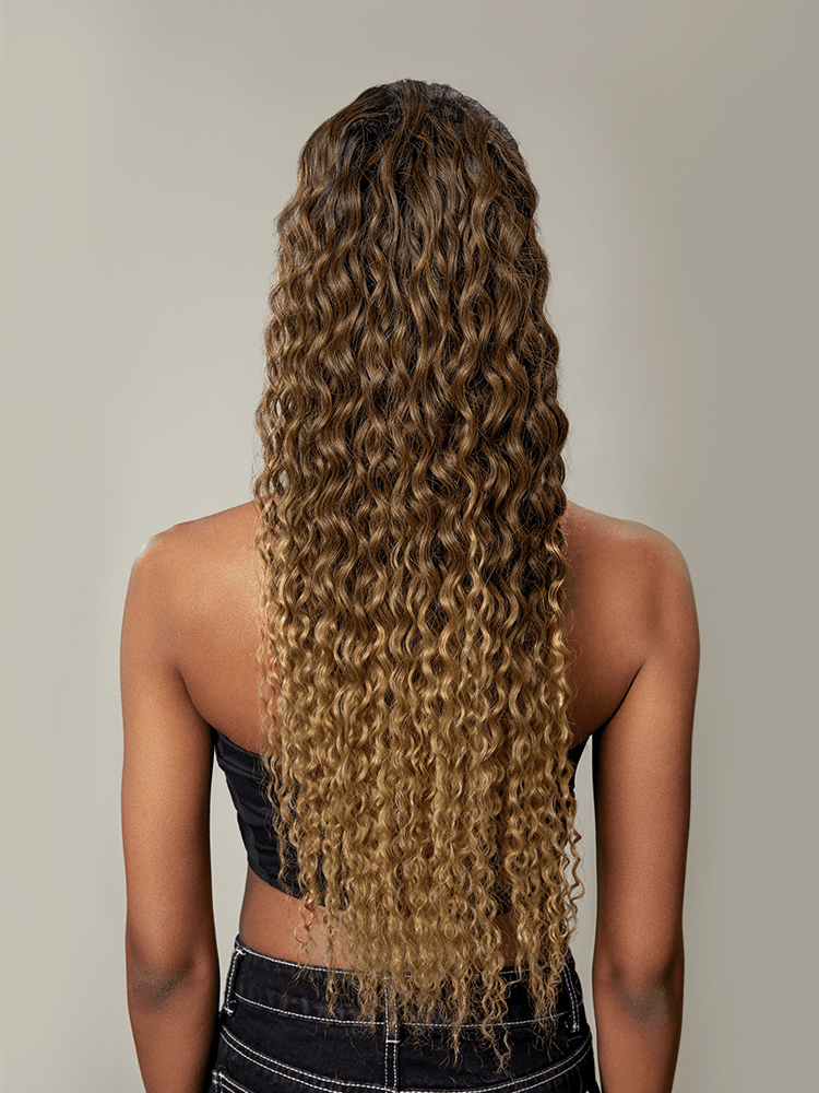Frodio Ponypop 3 Tone Ombre Full Water Wave Drawstring Ponytail Human Hair- Gloria-04