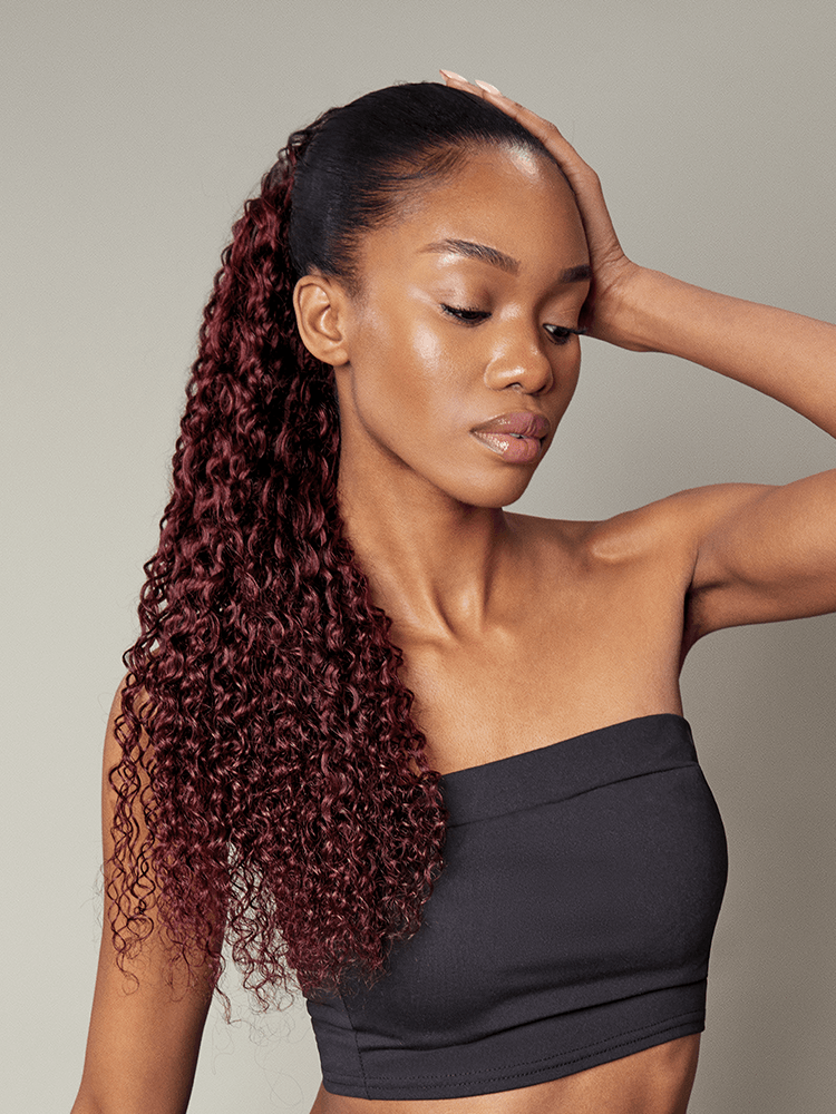 Frodio Ponypop Burgundy Full Water Wave Drawstring Ponytail Human Hair - Tyra-03
