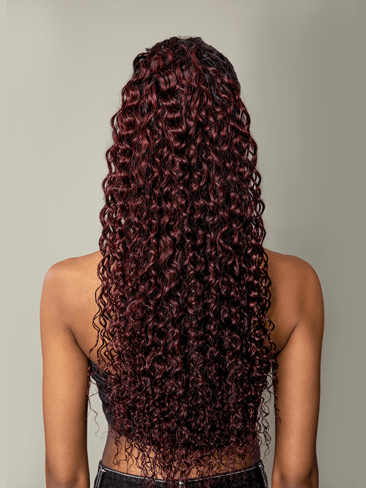Frodio Ponypop Burgundy Full Water Wave Drawstring Ponytail Human Hair - Tyra-05