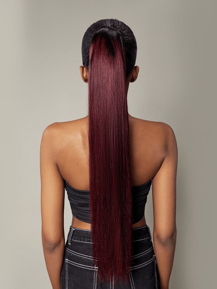 Frodio Ponypop Burgundy Seamless Straight Wrap Around Ponytail Human Hair - Ruby-03