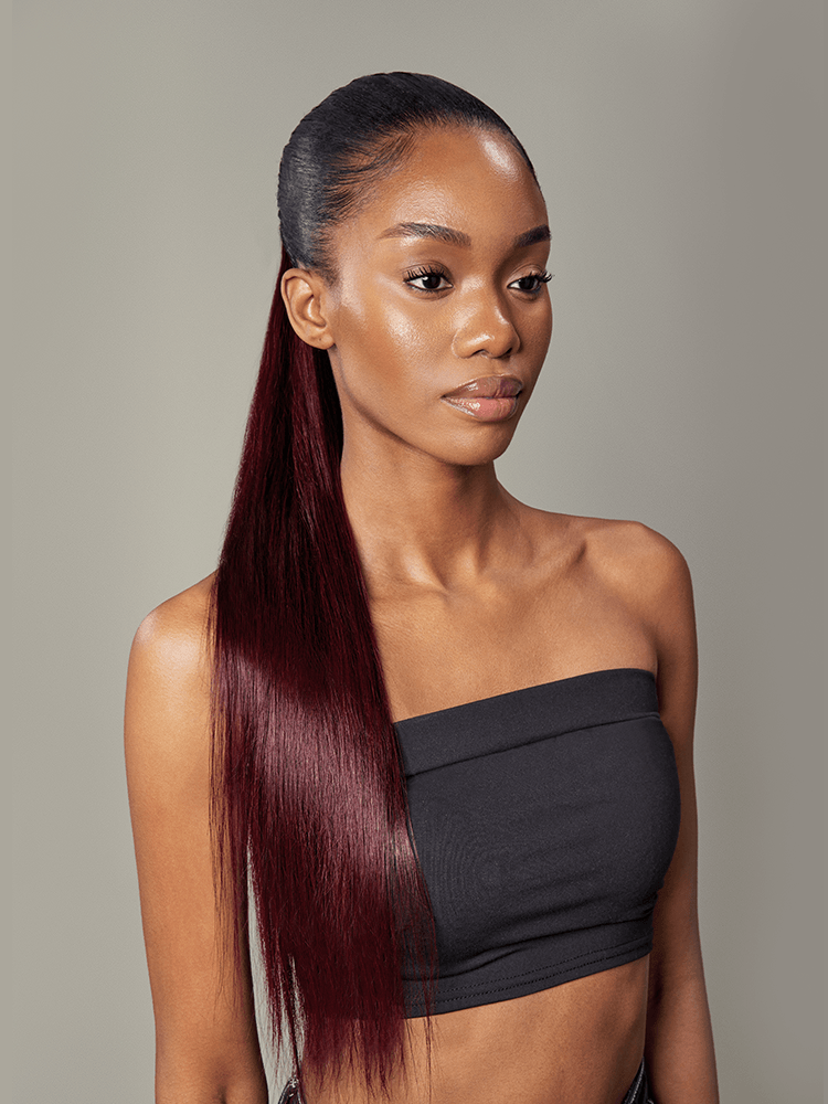 Frodio Ponypop Burgundy Seamless Straight Wrap Around Ponytail Human Hair - Ruby-02