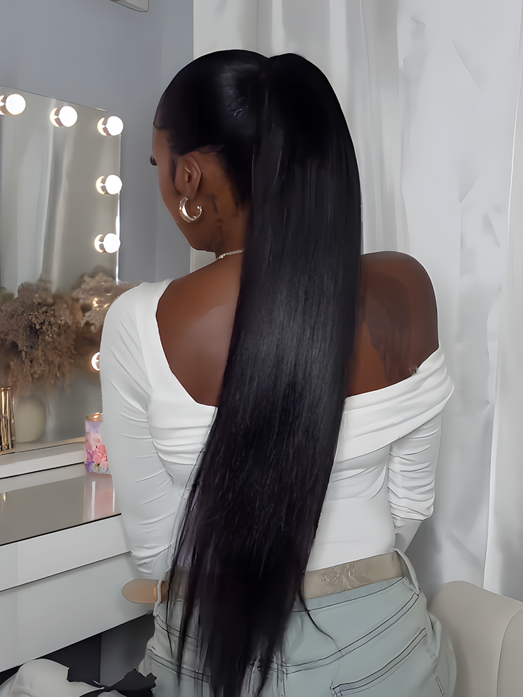 Frodio 100% Human Hair High-Density 10-Sec Ponytail Hairstyle Drawstring Ponytail Hair Extensions Ponytail Black Girls-40