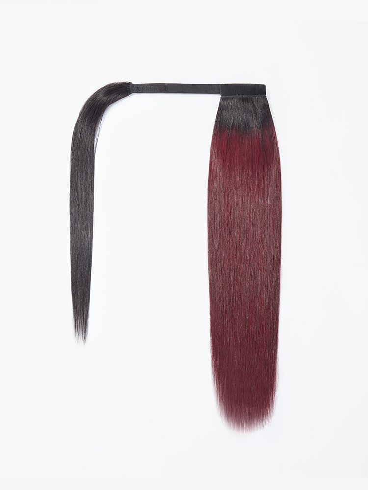 Frodio Ponypop Burgundy Seamless Straight Wrap Around Ponytail Human Hair - Ruby-07