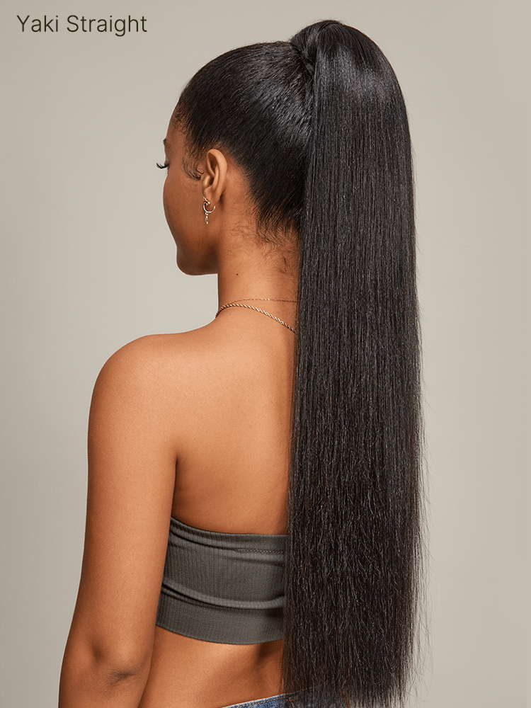 Frodio Ponypop Natural Black Yaki Straight Wrap Around Ponytail Human Hair - Nia-07