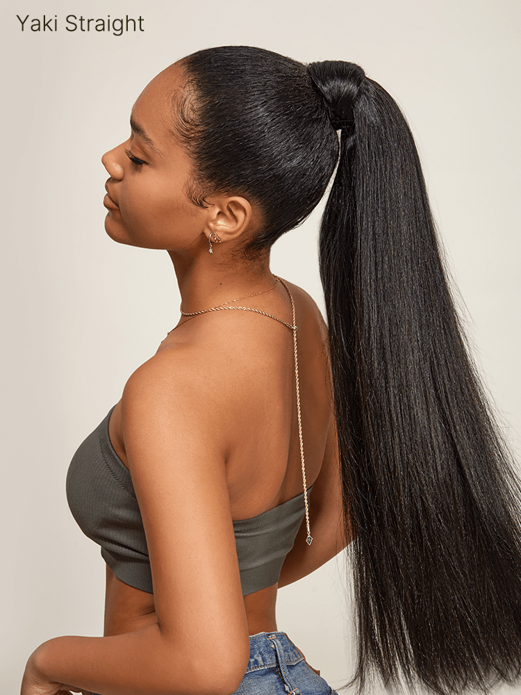 Frodio Ponypop Natural Black Yaki Straight Wrap Around Ponytail Human Hair - Nia-05
