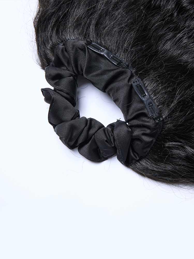 Frodio Ponypop Natural Black Boho Curl Scrunchie Ponytail Human Hair - Tiana