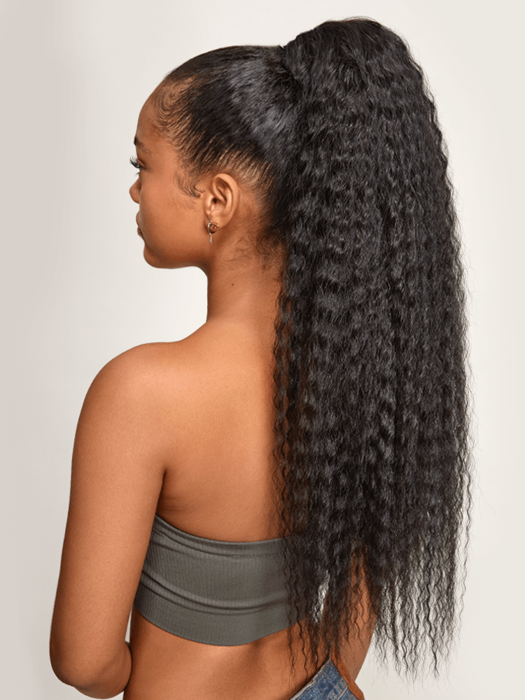 Frodio Ponypop Natural Black Boho Curl Scrunchie Ponytail Human Hair - Tiana-06