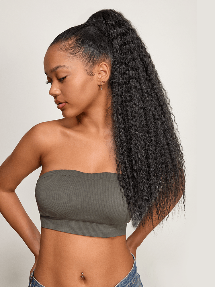 Frodio Ponypop Natural Black Boho Curl Scrunchie Ponytail Human Hair - Tiana-04