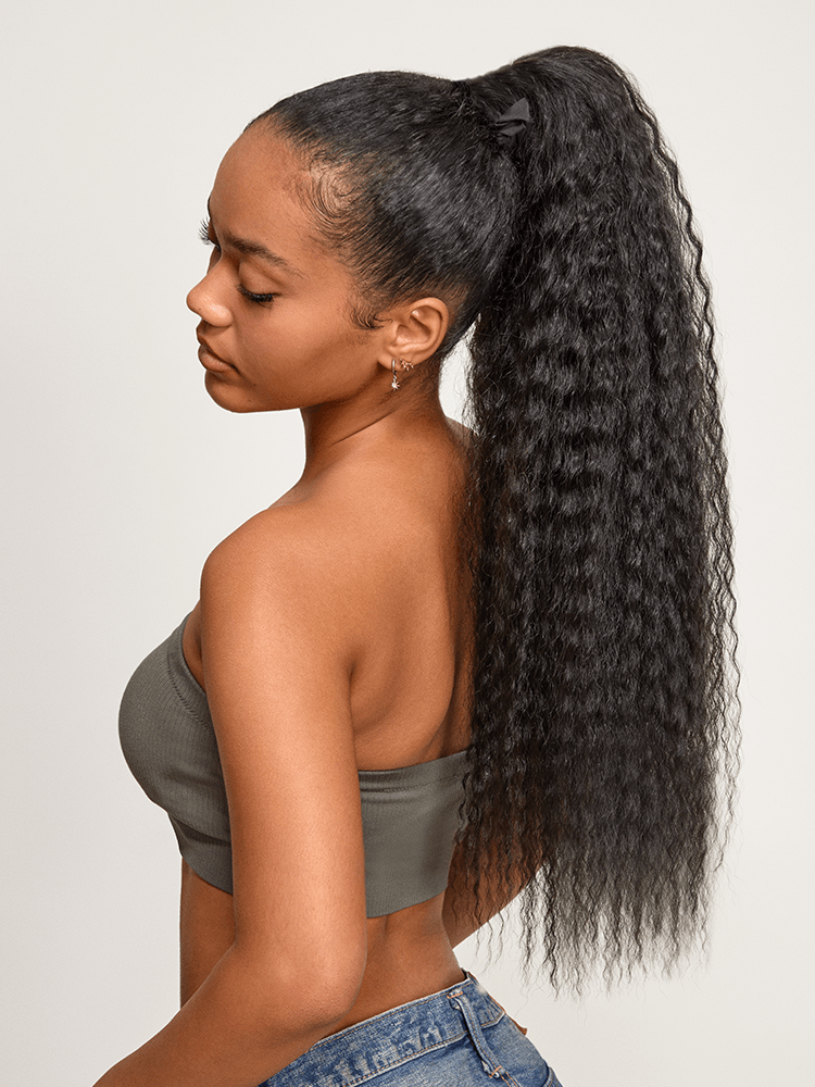 Frodio Ponypop Natural Black Boho Curl Scrunchie Ponytail Human Hair - Tiana-05