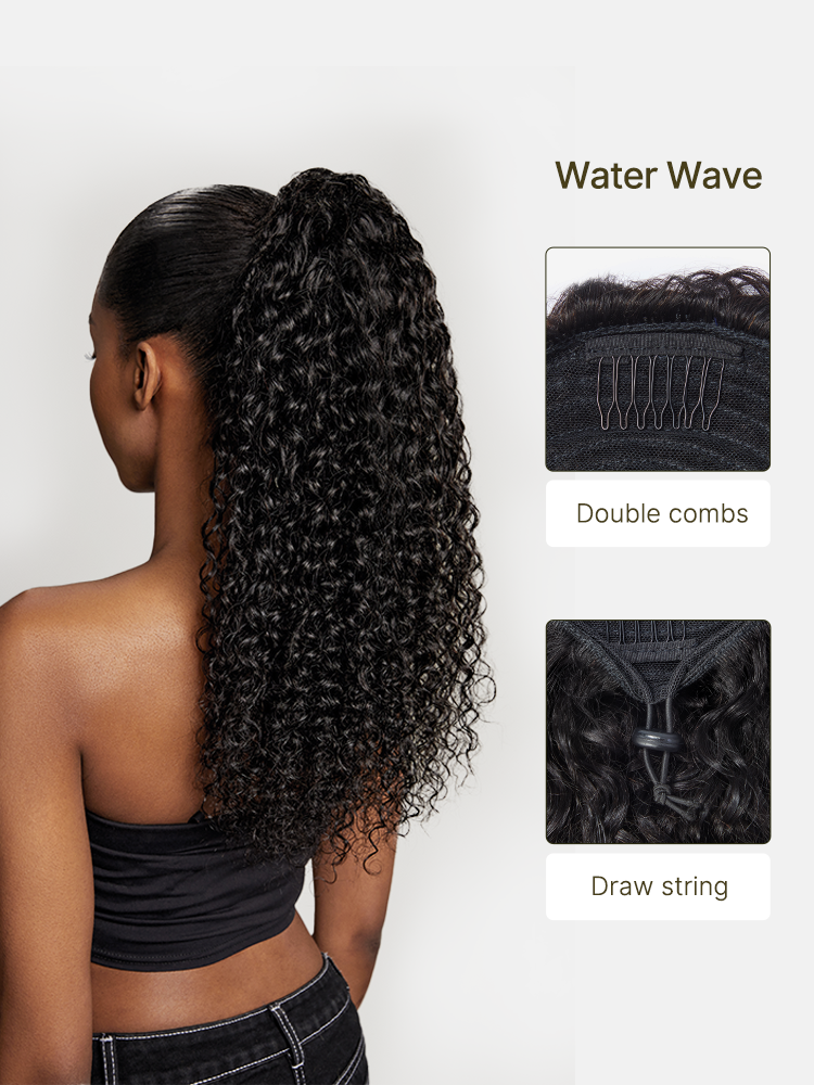 Frodio Ponypop Straight/Yaki Straight/Water Wave/Boho Curl Ponytail Human Hair Extensions-03