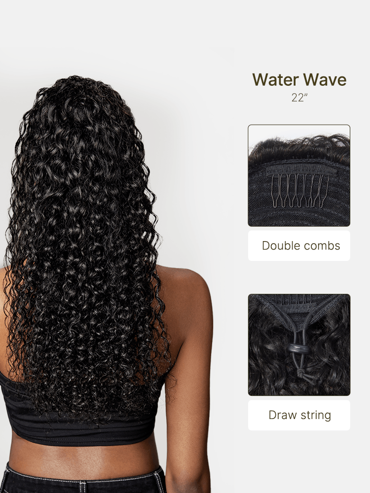 Frodio Ponypop Straight/Yaki Straight/Water Wave/Boho Curl Ponytail Human Hair Extensions-07