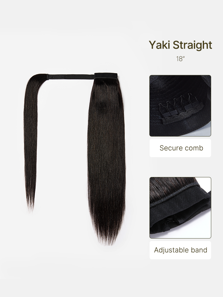 Frodio Ponypop Natural Black Yaki Straight Drawstring Ponytail Human Hair - Nia-02