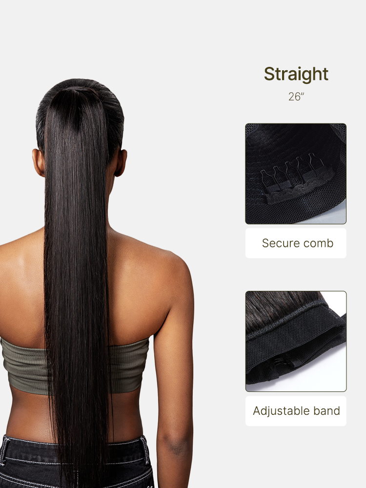 Frodio Ponypop Natural Black Seamless Straight Drawstring Ponytail Human Hair - Destiny-03