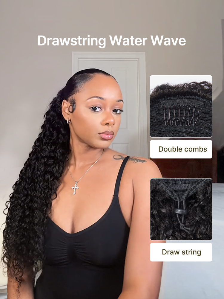 Frodio Ponypop Straight/Yaki Straight/Water Wave/Boho Curl Ponytail Human Hair Extensions-26