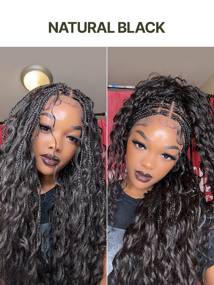 Frodio Veralux™ Fiber 30" Full Lace Boho Braid Synthetic Box Braid Wig – Grid-Part Top with Mixed Boho Curls-16