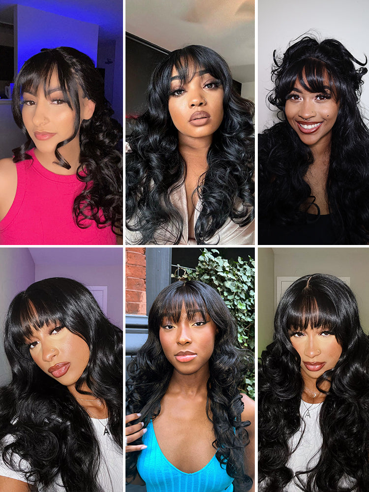 [Blend] Frodio Veralux™ Blend Human Hair Glueless Straight Layered Cut/Wavy Wig with Bangs Curtain Bang Wig with Realistic Scalp-02