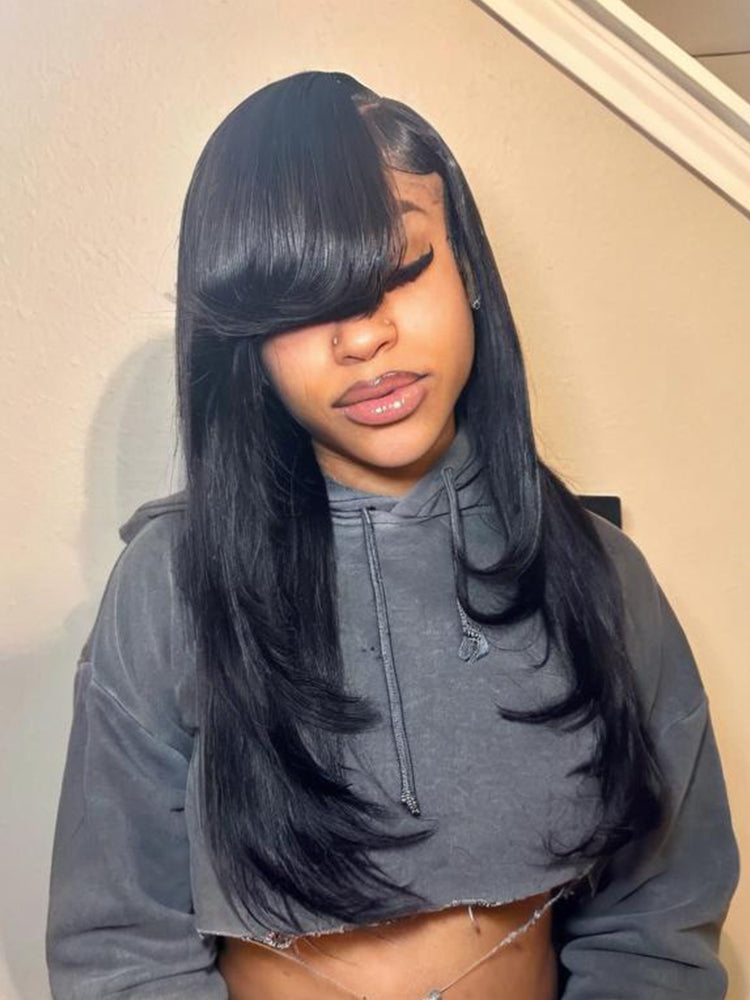 [Blend]Frodio Veralux™ Blend Human Hair 24" Side Bang Wig with Layers Sleek Straight Look Glueless Wig-02