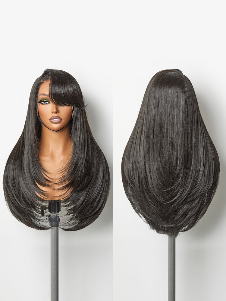 [Blend]Frodio Veralux™ Blend Human Hair 24" Side Bang Wig with Layers Sleek Straight Look Glueless Wig-07