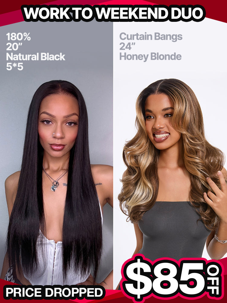 [Black Friday]Work to Weekend Duo: Silky Straight Flexfit Drawstring Wig & Curtain Bangs Loose Wave Wig-05