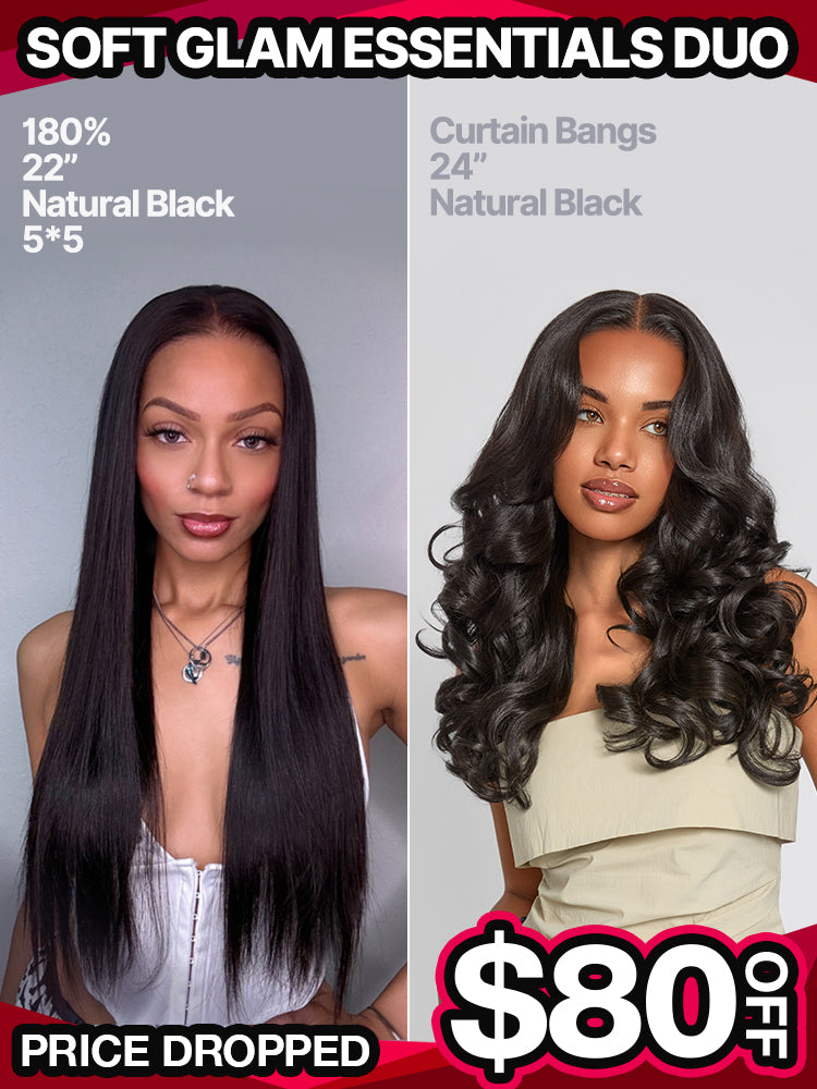 [Black Friday]Soft Glam Essentials Duo: Silky Straight Flexfit Drawstring Wig & Curtain Bangs Loose Wave Wig-04