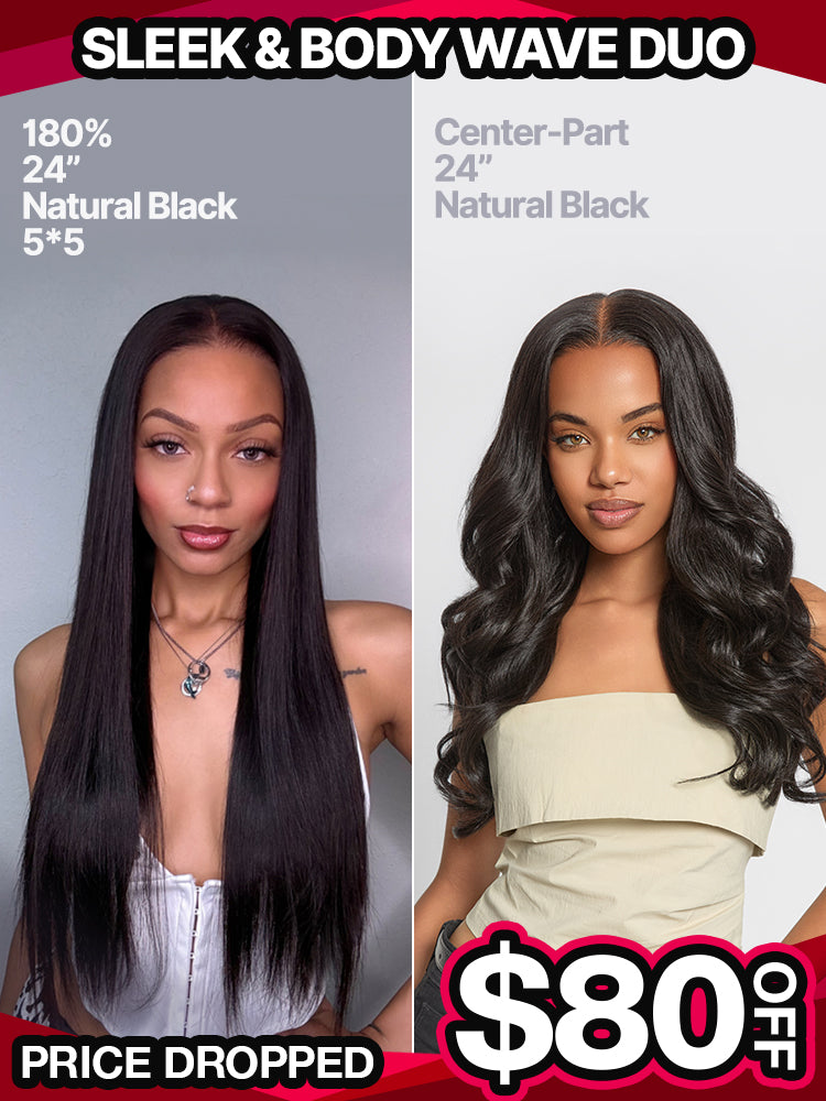 [Black Friday]Sleek & Body Wave Duo: Silky Straight Flexfit Drawstring Wig & Center-Part Loose Wave Wig-04