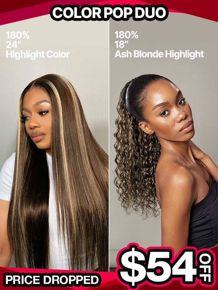 [Black Friday]Color Pop Duo: Silky Straight Flexfit Drawstring Wig & Water Wave Drawstring Ponytail-01