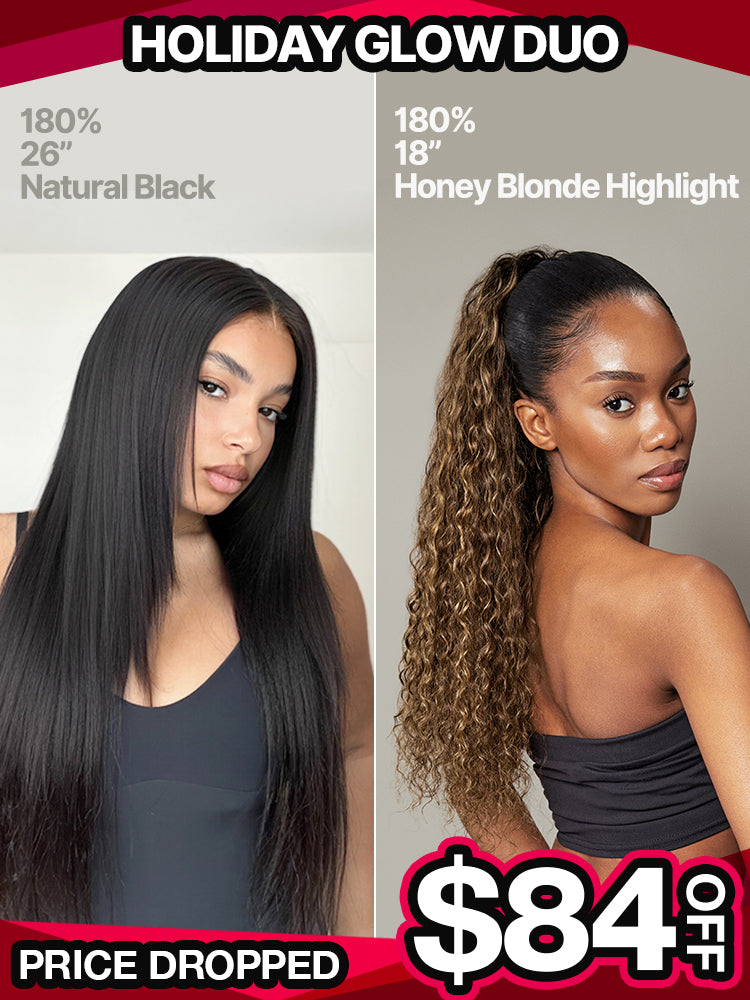 [Black Friday]Holiday Glow Duo: Silky Straight Flexfit Drawstring Wig & Water Wave Drawstring Ponytail-01