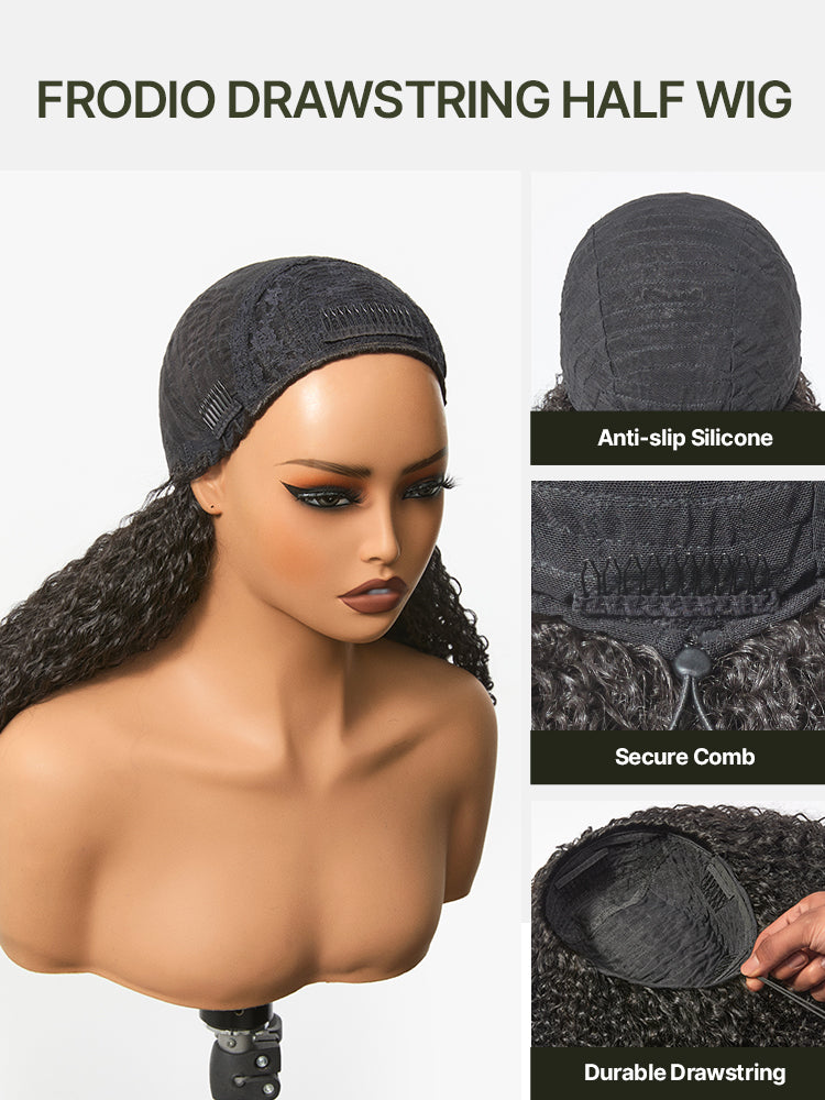 [Blend] Frodio Veralux™ Blend Human Hair 18" Burmese Curly 3-in-1 Half Wig — Spiral Ends Natural Volume-02