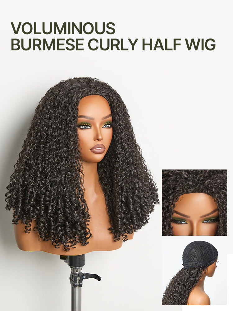 [Blend] Frodio Veralux™ Blend Human Hair 18" Burmese Curly 3-in-1 Half Wig — Spiral Ends Natural Volume-03