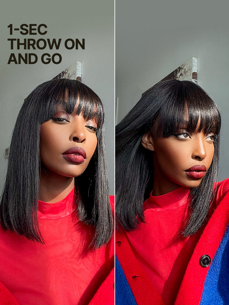 [Blend] Frodio Veralux™ Blend Human Hair Yaki Straight Bob Wig With Bangs – Ready To Wear-05