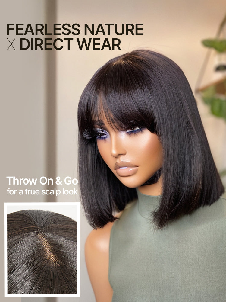 [Blend] Frodio Veralux™ Blend Human Hair Yaki Straight Bob Wig With Bangs – Ready To Wear-04