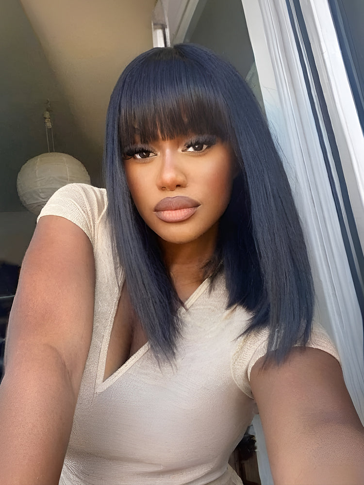 Frodio Veralux™ Blend Human Hair Silky Straight Bob Wig with Bangs Rea